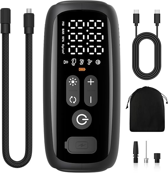 Tire Inflator Portable Air Compressor, 28 Cylinders 12V Air Compressor, 140W Auto Shut-Off with LED Light 150psi Pump, Portable Air Compressor for Car Tires, Bicycle, Moto, Ball etc