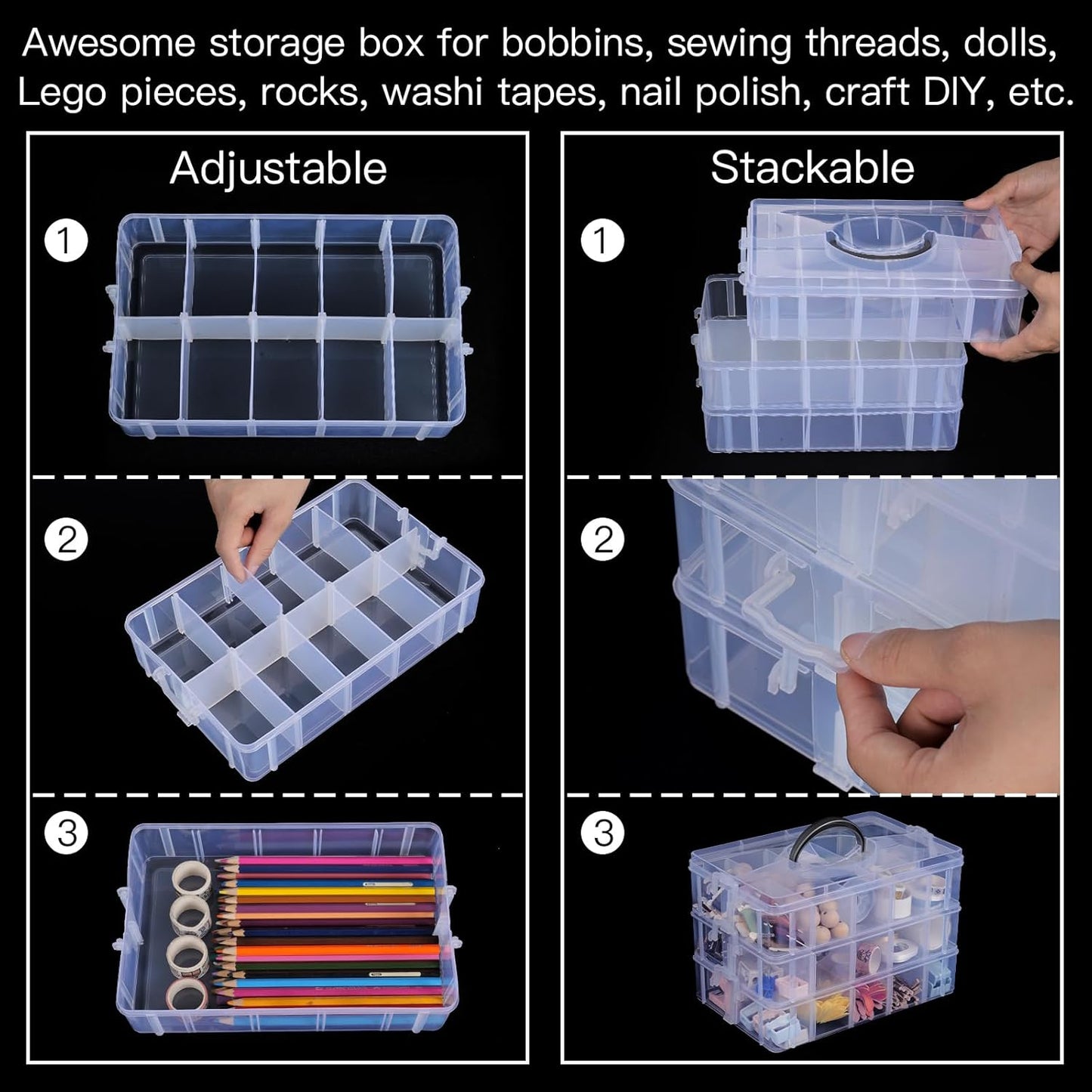 SGHUO 7-Tier Stackable Storage Container Box with 70 Compartments, Plastic Organizer Box for Arts and Crafts, Toy, Fuse Beads, Washi Tapes, Sewing Supplies