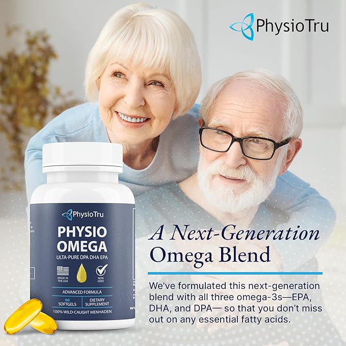 Physio Omega - Omega 3 Supplement - Sustainably Sourced - with DPA, EPA, and DHA - Burpless Fish Oil - 1 Pack