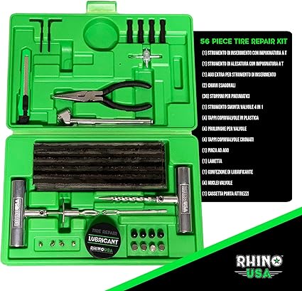 Rhino USA Tire Repair Kit (86-Piece) Professional Heavy Duty Tire Plug Kit to Fix Punctures & Patch Flats with Ease - Ultimate Tubeless Tire Repair Tools for Car, Motorcycle, ATV, UTV, RV and Trailer