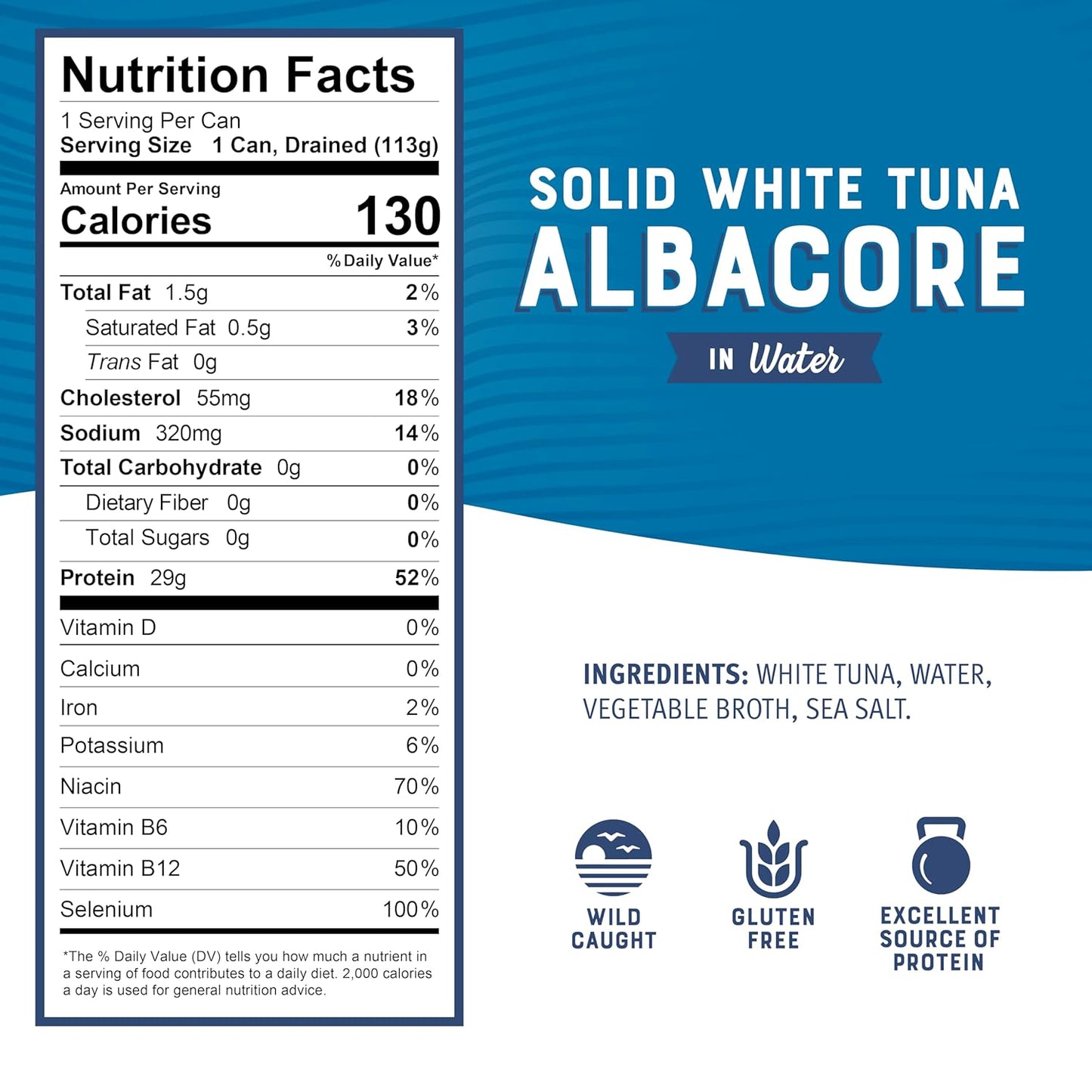 Bumble Bee Solid White Albacore Tuna in Water, 5 oz Can (Pack of 8) - Wild Caught Tuna - 29g Protein per Serving, High in Omega-3s - Non-GMO Project Verified, Gluten Free, Kosher