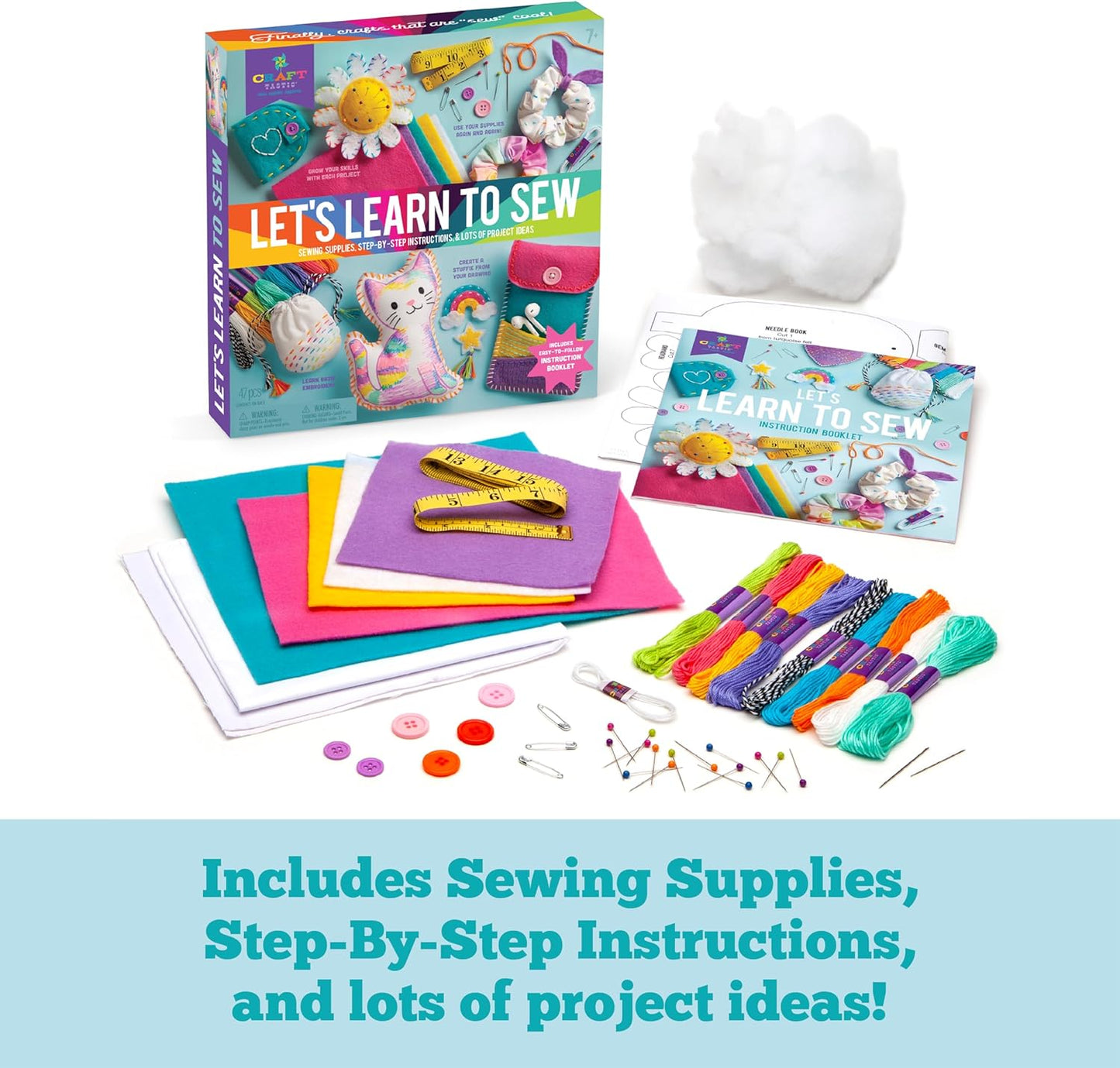 Craft-tastic Let’s Learn to Sew – Mini Sewing Kit, Arts and Crafts, Art Supplies, Embroidery Kit for Beginners, Includes Sewing Supplies, Easy-to-Follow Instructions, Arts & Crafts, Ages 7+