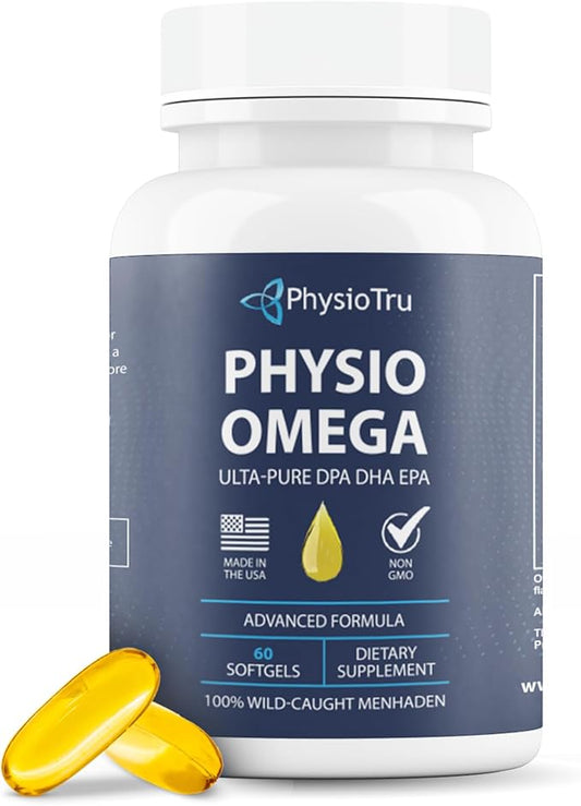 Physio Omega - Omega 3 Supplement - Sustainably Sourced - with DPA, EPA, and DHA - Burpless Fish Oil - 1 Pack