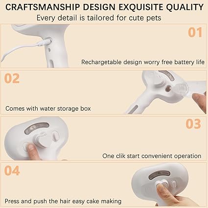 Pet Steam Brush for Cat & Dog – 4-in-1 De-Shedding, Steam Spray, and Self-Cleaning Grooming Tool – Ideal for Long and Short-Haired Pets– Includes 2 Bottles of 120 mL Waterless Shampoo(White)