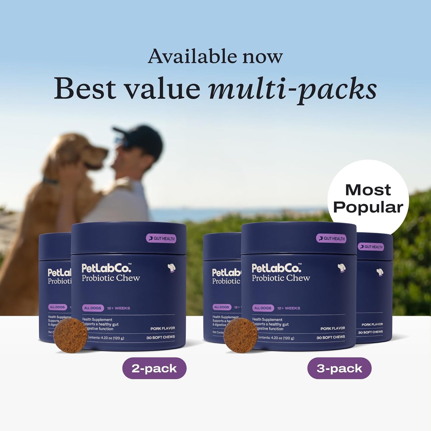 PetLab Co. Probiotics for Dogs, Support Gut Health, Occasional Diarrhea, Digestive Health & Seasonal Allergies - Pork Flavor - 30 Soft Chews - Packaging May Vary