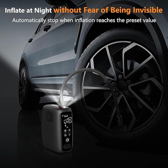 Tire Inflator Portable Air Compressor, 28 Cylinders 12V Air Compressor, 140W Auto Shut-Off with LED Light 150psi Pump, Portable Air Compressor for Car Tires, Bicycle, Moto, Ball etc