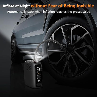 Tire Inflator Portable Air Compressor, 28 Cylinders 12V Air Compressor, 140W Auto Shut-Off with LED Light 150psi Pump, Portable Air Compressor for Car Tires, Bicycle, Moto, Ball etc