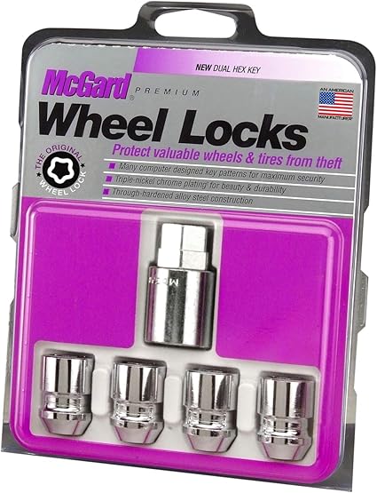 McGard 24157 Chrome Wheel Lock Set, Cone Seat, M12x1.5 Thread, 13/16 Key Hex