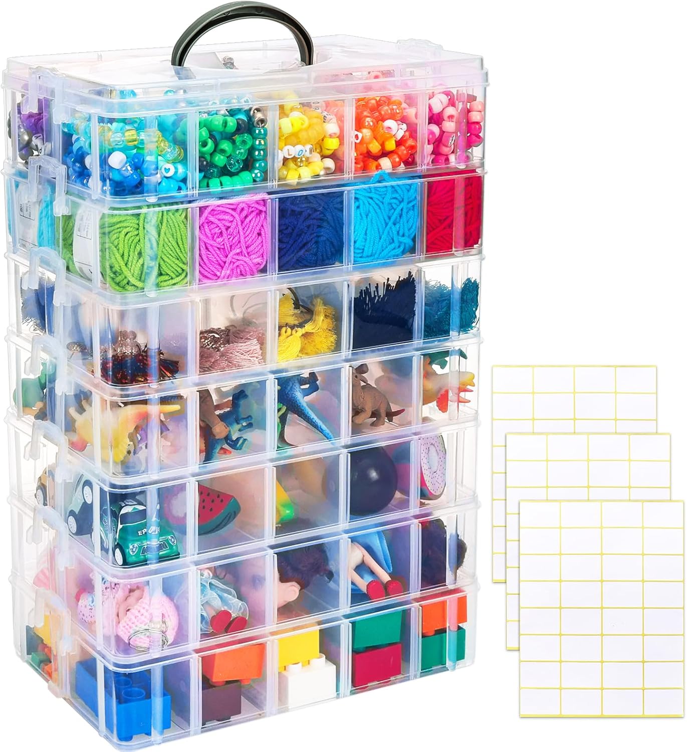 SGHUO 7-Tier Stackable Storage Container Box with 70 Compartments, Plastic Organizer Box for Arts and Crafts, Toy, Fuse Beads, Washi Tapes, Sewing Supplies