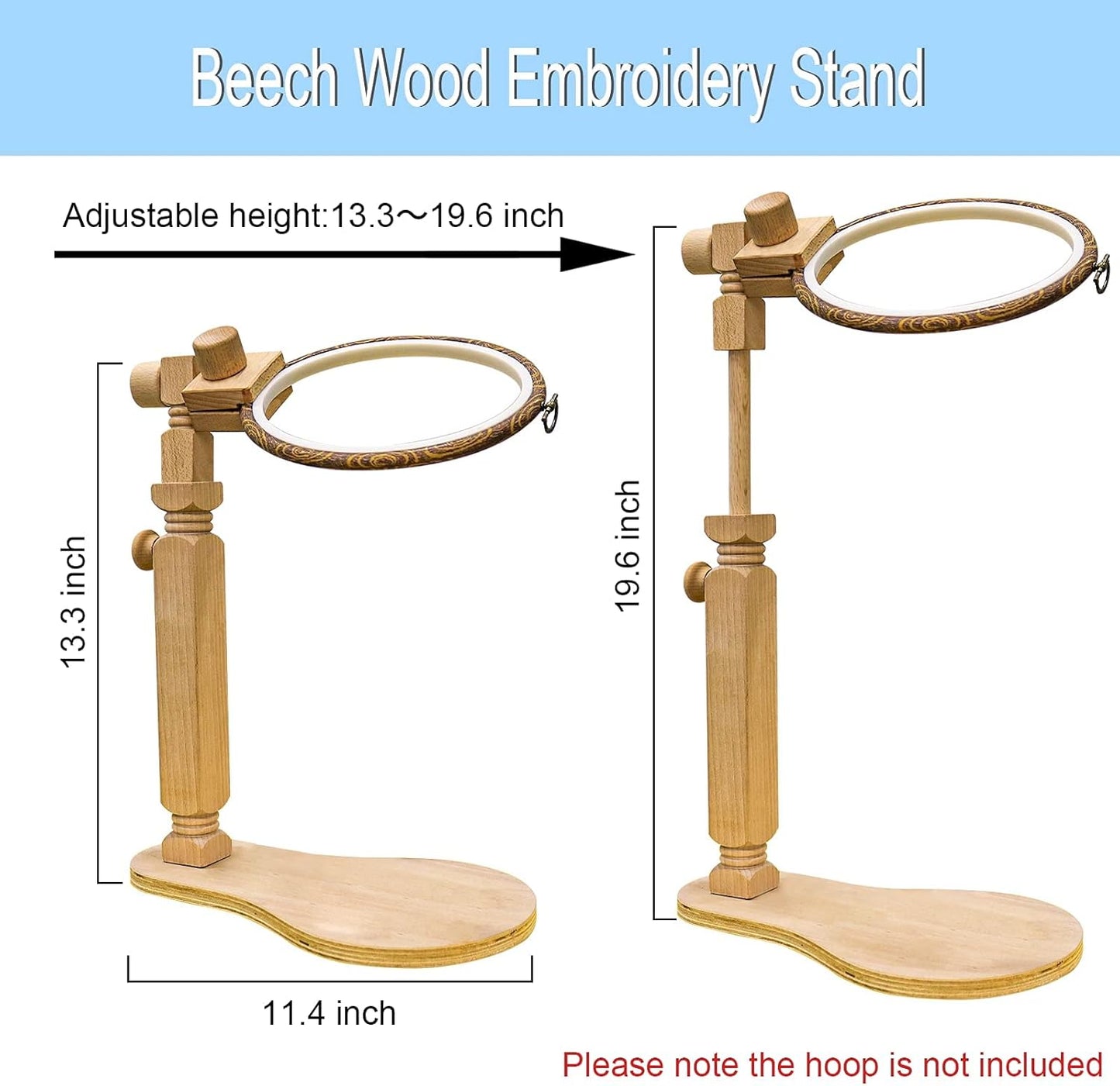 Adjustable Embroidery Hoop Stand Cross Stitch Stand Lap, Beech Wood Embroidery Hoop Holder Frame, Rotated Needlepoint Frame Stand for Art Craft Sewing Needlework Projects