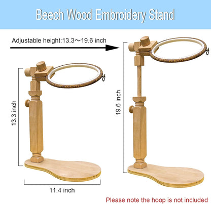 Adjustable Embroidery Hoop Stand Cross Stitch Stand Lap, Beech Wood Embroidery Hoop Holder Frame, Rotated Needlepoint Frame Stand for Art Craft Sewing Needlework Projects