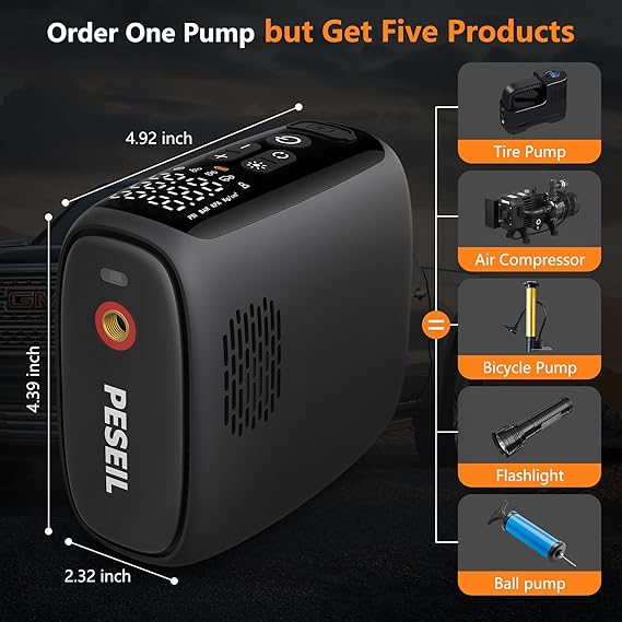 Tire Inflator Portable Air Compressor, 28 Cylinders 12V Air Compressor, 140W Auto Shut-Off with LED Light 150psi Pump, Portable Air Compressor for Car Tires, Bicycle, Moto, Ball etc