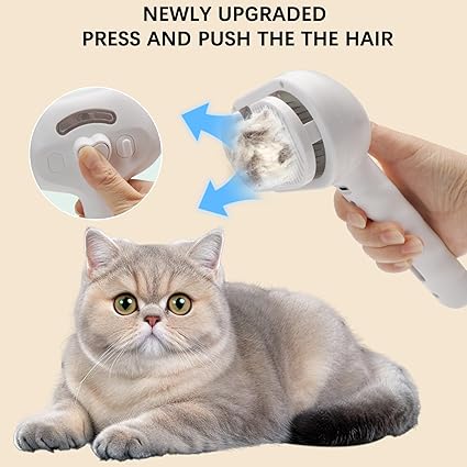 Pet Steam Brush for Cat & Dog – 4-in-1 De-Shedding, Steam Spray, and Self-Cleaning Grooming Tool – Ideal for Long and Short-Haired Pets– Includes 2 Bottles of 120 mL Waterless Shampoo(White)
