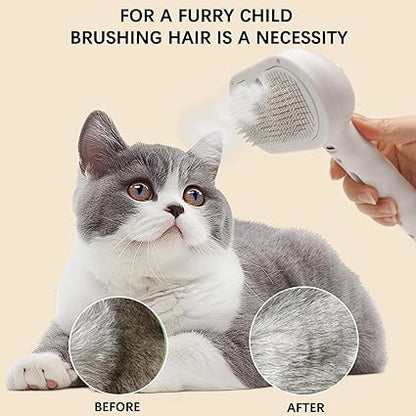 Pet Steam Brush for Cat & Dog – 4-in-1 De-Shedding, Steam Spray, and Self-Cleaning Grooming Tool – Ideal for Long and Short-Haired Pets– Includes 2 Bottles of 120 mL Waterless Shampoo(White)