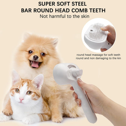 Pet Steam Brush for Cat & Dog – 4-in-1 De-Shedding, Steam Spray, and Self-Cleaning Grooming Tool – Ideal for Long and Short-Haired Pets– Includes 2 Bottles of 120 mL Waterless Shampoo(White)