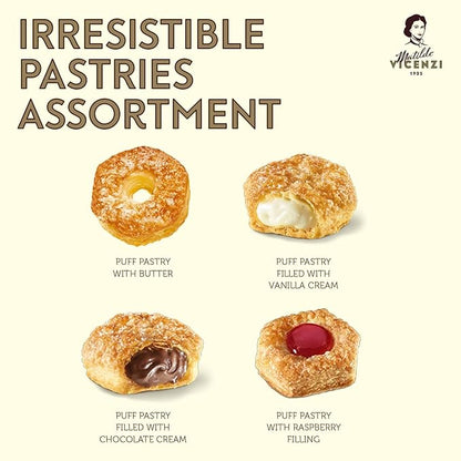 Matilde Vicenzi Millefoglie D'Italia Fine Selection of Italian Puff Pastries, Assortment of Vanilla, Chocolate, Butter & Raspberry Cookies for Gifting - 13.23 oz (375g)