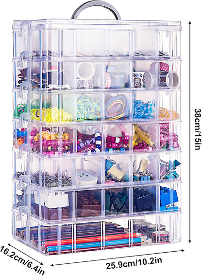 SGHUO 7-Tier Stackable Storage Container Box with 70 Compartments, Plastic Organizer Box for Arts and Crafts, Toy, Fuse Beads, Washi Tapes, Sewing Supplies