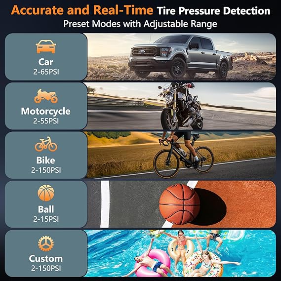 Tire Inflator Portable Air Compressor, 28 Cylinders 12V Air Compressor, 140W Auto Shut-Off with LED Light 150psi Pump, Portable Air Compressor for Car Tires, Bicycle, Moto, Ball etc