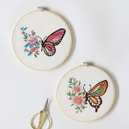 Bonroy 4 Sets Embroidery Kit for Beginners Art Craft Handy Sewing Include Embroidery Clothes with Pattern, Hoops, Instructions,Color Threads Needle Kit (Multi 1)