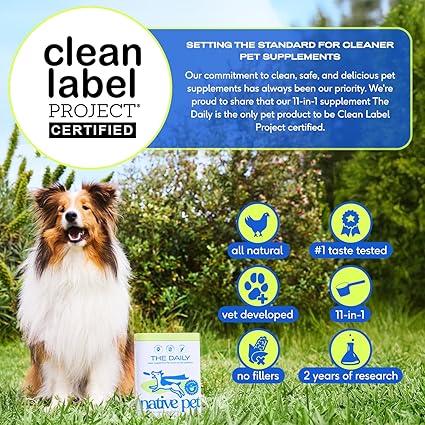 Click to see full view      4+  7 VIDEOS Native Pet Dog Vitamins & Supplements - 11-in-1 Multivitamin Powder for Dogs Food Topper - Collagen, Glucosamine, Probiotics, Omega & More- Supports Healthy Gut, Mobility & Overall Health -30 Scoops
