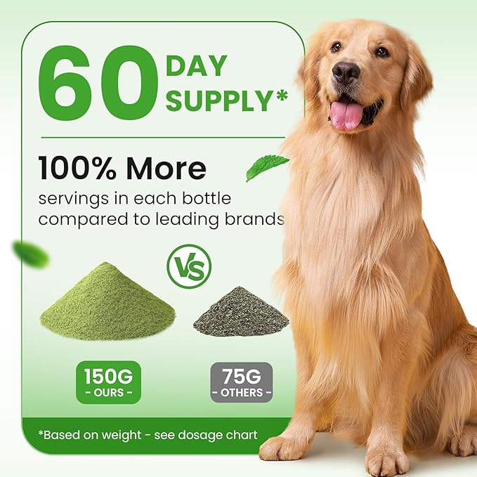 Dog Teeth Cleaning Powder, Dog Dental Powder and Cats Breath Freshener, Plaque Off Pet Tooth Cleaning lab co, Bad Breath & Tartar Remover for Dogs, Dog Teeth Cleaning with Enzymes- 60-Day Supply -Mint