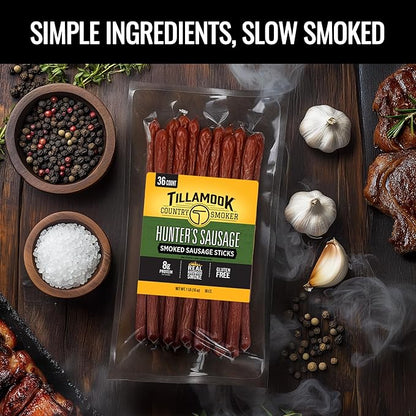 Tillamook Country Smoker Smoked Sausage, Hunter's Sausage, 16 Ounce (36 Count Meat Sticks Bulk Pack) Real Hardwood Smoked, Low Carb, High Protein Ready to Eat Keto Snack