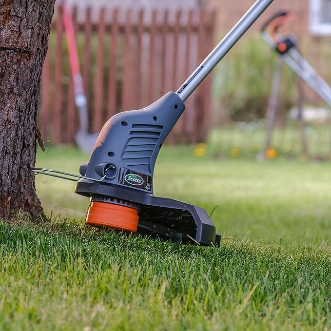 Scotts Outdoor Power Tools Corded Electric String Trimmer with Telescopic Pole and Retention Hook for Patio, Lawn, and Garden Use, Silver