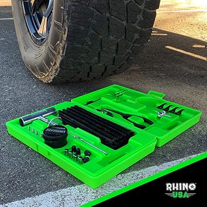 Rhino USA Tire Repair Kit (86-Piece) Professional Heavy Duty Tire Plug Kit to Fix Punctures & Patch Flats with Ease - Ultimate Tubeless Tire Repair Tools for Car, Motorcycle, ATV, UTV, RV and Trailer