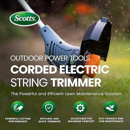 Scotts Outdoor Power Tools Corded Electric String Trimmer with Telescopic Pole and Retention Hook for Patio, Lawn, and Garden Use, Silver