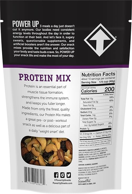 Power Up Premium Trail Mix - Protein Packed 14oz, No Added Sugar, Made Without Peanuts, Gluten Free, Vegan, Non-GMO